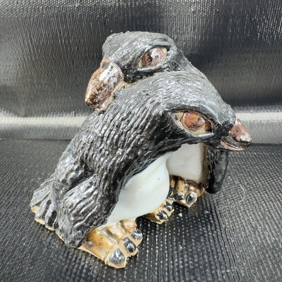 Vintage Hand Made Studio Art Pottery Penguin Bird Hugging Figurine Stoneware - Picture 7 of 13